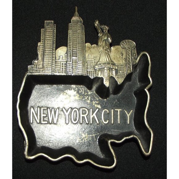 Vtg New York City Metal Ashtray Ring Dish Tray Souvenir Trinket NYC MCM Barwar - Picture 1 of 8